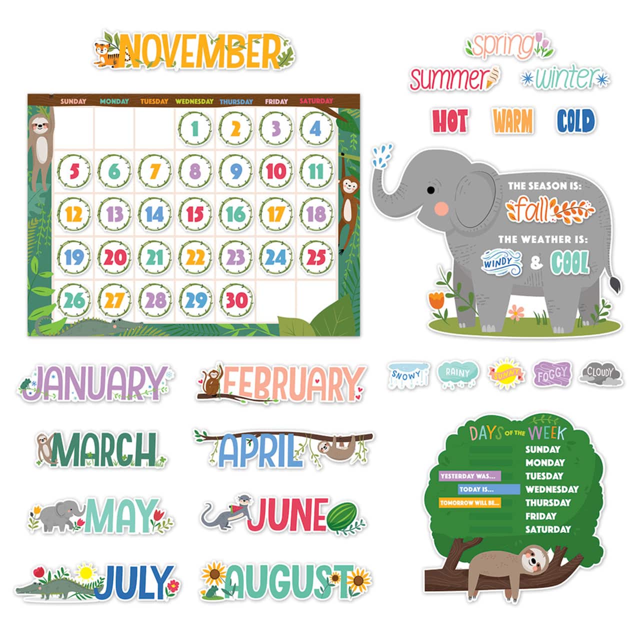 Creative Teaching Press® Jungle Friends Calendar Set Bulletin Board set